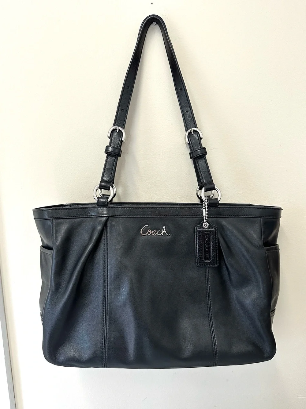 Coach East West Black Leather Shoulder Tote Bag
